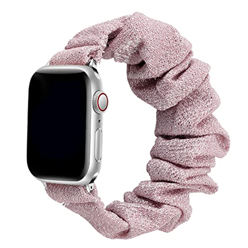 Scrunchie Strap kompatibel für Apple Watch Band 49mm 45mm 41mm 44mm 40mm 42mm 38mm, Elastisches Nylon-Damenarmband für iwatch Ultra Series 8 7 6 SE 5 4 3 2 1, 42/44/45/49mm-L, rosarotes Gold von SOLOLUP