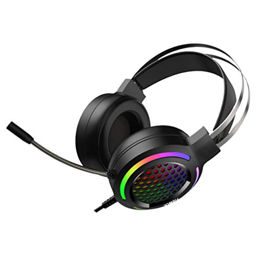 SOLUSTRE Gaming-Kopfhörer Gaming Headset PC Wired Kopfh?rer mit Noise Cancelling Mikrofon Speicher Steckerohr- Expander Pads RGB 7 Backlit für Laptops Gamer Schwarz Kabellose Kopfhörer von SOLUSTRE