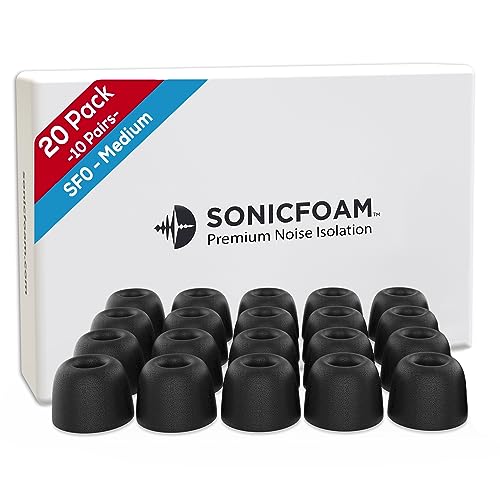 SONICFOAM Ersatz-Kopfhörerspitzen aus Memory-Schaumstoff, für In-Ear-Kopfhörer, IEM – SF0 Medium, Schwarz, 20 Stück von SONICFOAM
