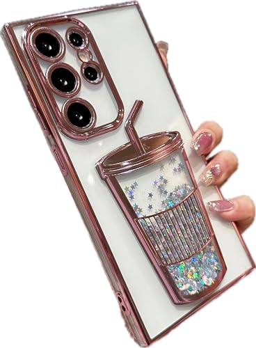 Schutzhülle für Galaxy S23, Samsung S23, galvanisiert, Glitzer, Glitzer, Flüssigkeit, für Frauen und Mädchen, fließender Treibsandbecher, transparente Handyhülle für Samsung Galaxy S23, Rosa von SONIGRA