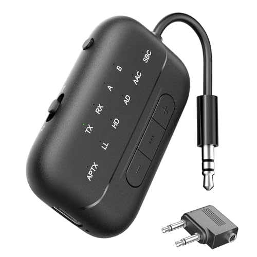 SONRU Bluetooth 5.3 Sender und Empfänger, unterstützt 2 Kopfhörer, Dual-Verbindung, aptX-Low Latency-Bluetooth-Adapter, 3,5-mm-AUX-Klinkenstecker, Audio-Transmitter für von SONRU