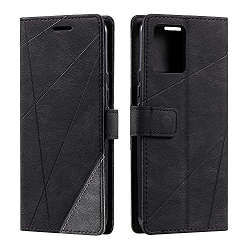 Hülle für OPPO Realme 8 5G / Realme V13 5G, SONWO Premium Leder PU Handyhülle Flip Case Wallet Silikon Bumper Schutzhülle Klapphülle für OPPO Realme 8 5G / Realme V13 5G, Schwarz von SONWO