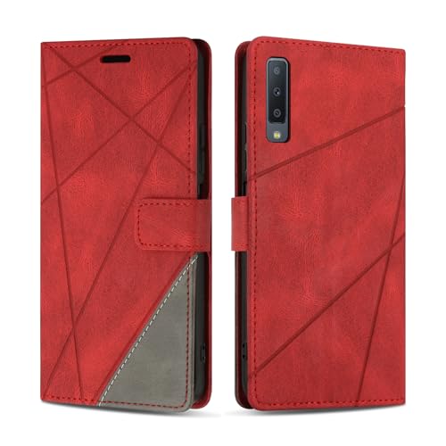 SONWO Handyhülle für Samsung Galaxy A7 2018 / Galaxy A750 Hülle, Premium PU Leder Handyhülle Wallet Silikon Schutzhülle Klapphülle für Samsung A7 2018 / A750, Rot von SONWO