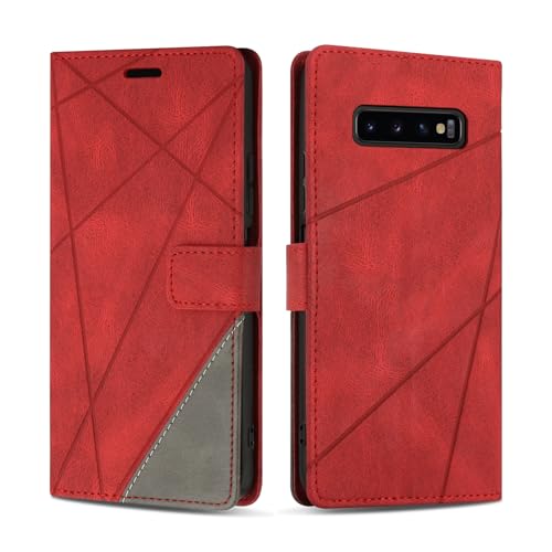 SONWO Handyhülle für Samsung Galaxy S10 Hülle, Premium PU Leder Handyhülle Wallet Silikon Schutzhülle Klapphülle für Samsung S10, Rot von SONWO