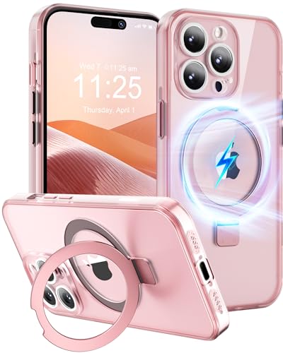 SOOFUN für iPhone 15 Pro Hülle mit Ständer, Handyhülle für iPhone 15 Pro Kompatibel mit Magsafe, für iPhone 15 Pro Hülle mit Kameraschutz, Ring Ständer Stoßfeste Kratzfeste Magnetisch Case Rosa von SOOFUN