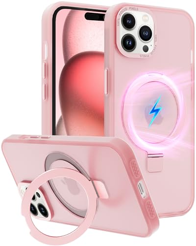 SOOFUN für iPhone 15 Pro Hülle mit Ständer, Handyhülle für iPhone 15 Pro Kompatibel mit Magsafe, für iPhone 15 Pro Hülle mit Ring, Magnetisch Case Ständer Stoßfeste Kratzfeste Dünn Schutzhülle Rosa von SOOFUN