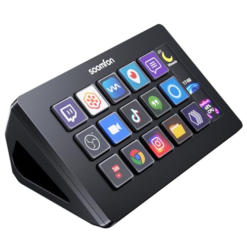 SOOMFON Control Deck V2024, Stream Controller mit 15 anpassbaren LCD Makrotasten, auslösen von Aktion in Apps und Software wie OBS, Twitch, YouTube und mehr, Mac & PC, für Live-Streaming & Editing von SOOMFON