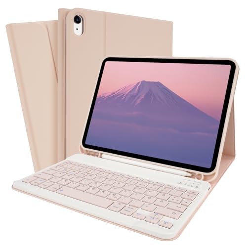 SOPPY iPad 10. Generation Tastaturhülle, Hülle mit Tastatur für iPad 10.Gen 10,9 Zoll 2022 (A2696/A2757/A2777), abnehmbare kabellose Tastaturhülle schlanke Tastaturabdeckung - Deutsches QWERTZ, Rosa von SOPPY