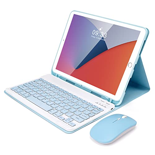 SOPPY iPad Tastatur Hülle mit Maus, Bluetooth-Tastatur für iPad 10.2 9th Gen./8th Gen./7th Gen, iPad Air 3, iPad Pro 10.5 2017, Abnehmbare Tastatur, Eingebauter Stifthalter - Blau von SOPPY