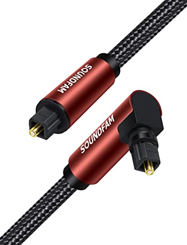 SOUNDFAM Optisches Audiokabel 1,8m, Optical Audio Cable, [Baumwolle Geflochten, 90° Gewinkelt Stecker, 360° Drehung, Aluminium-Gehäuse] TOSLINK kabel, Kompatibel mit LG/Samsung Soundbar, Heimkino von SOUNDFAM