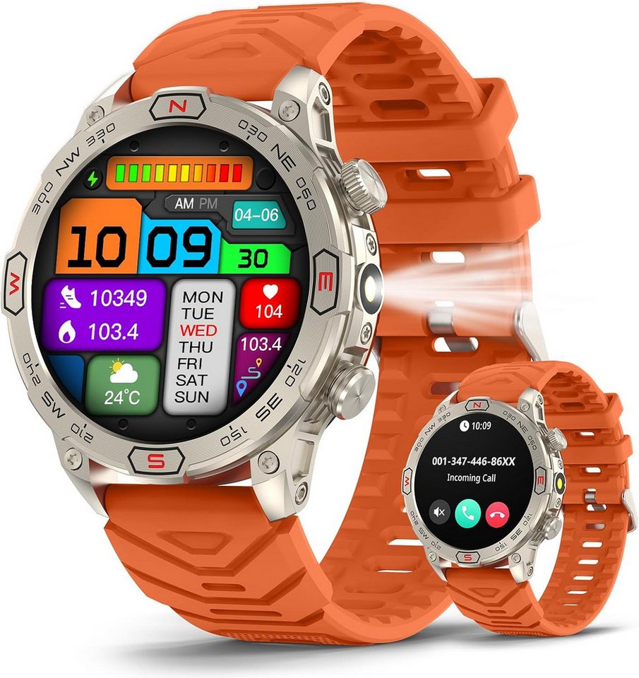 SOUYIE Damen's und Herren's Telefonfunktion IP68 Wasserdicht Smartwatch (1,43 Zoll, Android/iOS), mit LED-Taschenlampe Kompass/Höhen/Luftdruckfunktion von SOUYIE