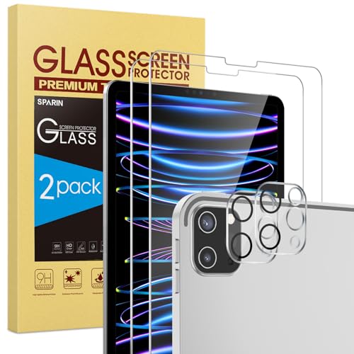 SPARIN Panzer Schutzfolie Glas für iPad Pro 12,9 2022/2021/2020, 2 Stück Displayschutzfolie und 2 Stück Kameraschutz, 9H Härteglas, kompletter Schutz von SPARIN