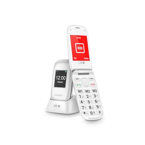 SPC Harmony Mobiltelefon für ältere Menschen, Mobiltelefon mit Deckel, große Tasten, hohe Lautstärke 96 dB, Kopfhörer-kompatibel, Bildkontakte, SOS-Taste, Doppeldisplay, ohne Ladegerät, Weiß von SPC