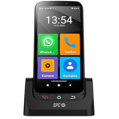 SPC Zeus 4G Pro + Gehäuse - Smartphone für Senioren | Einfacher Modus mit XXL-Symbolen | SOS-Taste, Fernkonfiguration | 4GB RAM, 64GB ROM, Android 11, 13MP Kamera, Ladestation, 5,5", Schwarz von SPC