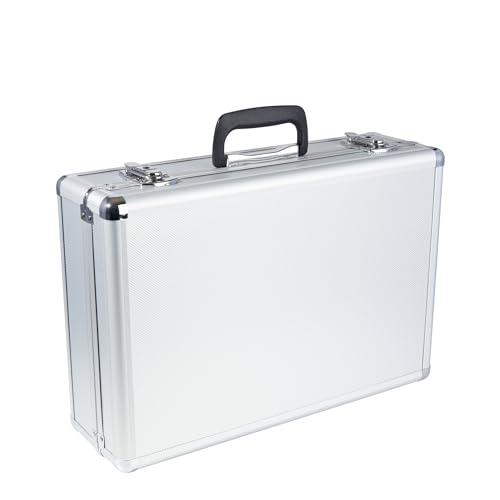 SPRINTIS - Alukoffer mit Schaumstoff, Silber, abschließbarer Universalkoffer aus Aluminium, Außenmaße 46 x 3 1x 14 cm, kleiner Transportkoffer mit Schaumstoff, leichter Moderationskoffer leer von SPRINTIS