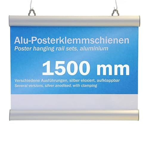 SPRINTIS Posterschiene aus Aluminium, Posterklemmschienen zum Aufklappen, mit Anti-Rutsch-Gummi (1500 x 26 mm) von SPRINTIS