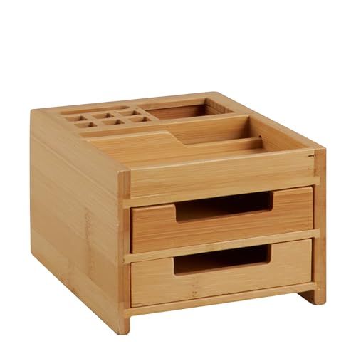 Schreibtisch Organizer Schreibtischbutler Holz Bambus mit 2 Schubladen von SPRINTIS