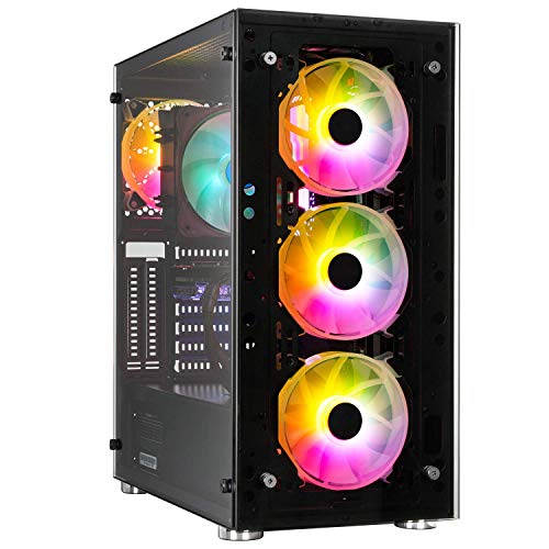 SQ-Tower 01T V2 RGB Gaming Gehäuse, Tempered Glass Panel, 4X ARGB 120mm Lüfter vorinstalliert, schwarz von SQ-POWER