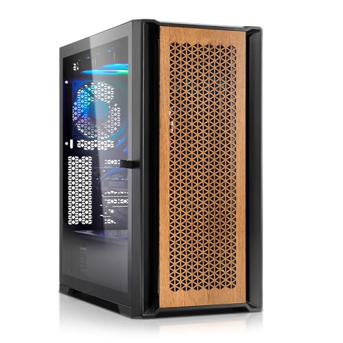 SQ-Tower 08W Gaming Gehäuse Mid-Tower ATX, Tempered Glass Panel, High Airflow Holz Mesh Front, schwarz von SQ-POWER