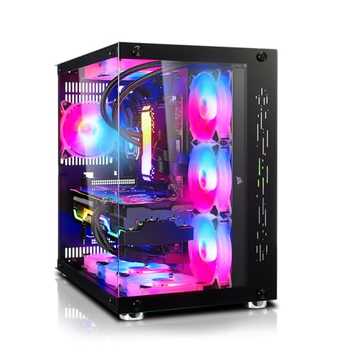 SQ-Tower Xtreme H01T RGB Gaming Gehäuse Mid-Tower ATX, Tempered Glass Panel, 10x ARGB 120mm Lüfter vorinstalliert, schwarz von SQ-POWER