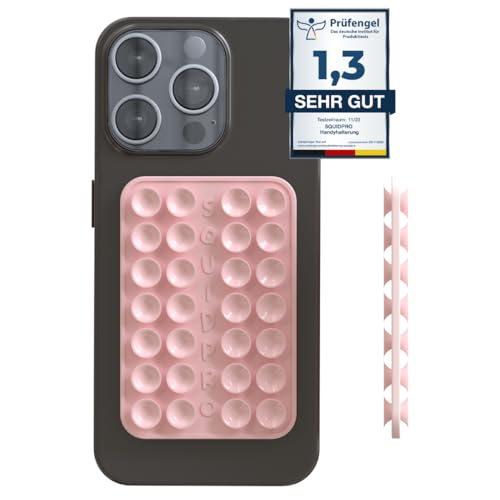 SQUIDPRO® ECO - Saugnapf Handyhalterung, doppelseitig, abnehmbar, freihändig, rutschfest, starker Halt für Kurze Selfies und Videos, kompatibel mit iPhone und Android, 6 x 9 cm (Pink Whisper) von SQUIDPRO