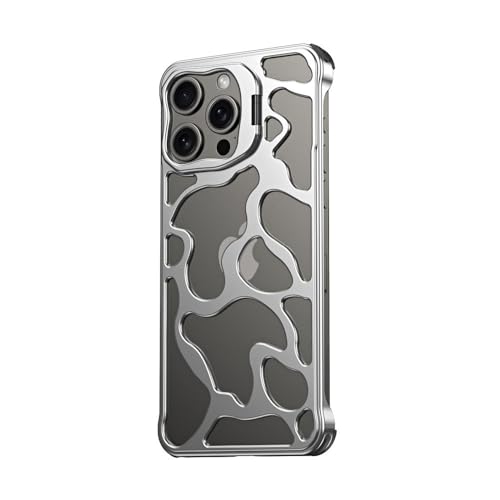 SRGDRR Aluminum Alloy Cooling Borderless Stand Protection Cover for iPhone 15 14 13 Pro Max Magnetic Wireless charging Phone Case,Silver,for iphone15 Pro max von SRGDRR