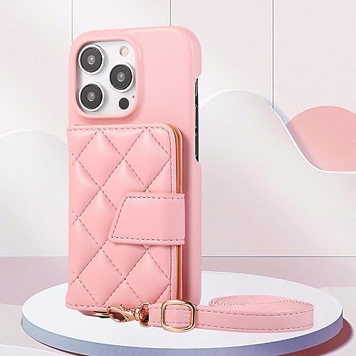 SRGDRR Crossbody Lanyard Wallet Handyhülle für iPhone 15 14 Plus 13 12 11 Pro Max mit Kartenhalter, Lederständer, stoßfeste Abdeckung, Pink, für iPhone 12pro max von SRGDRR