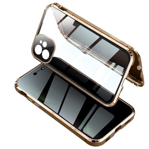 SRGDRR Magnetschnalle aus Metall mit Kameraobjektiv-Schutzhülle für iPhone 15 14 13 12 Pro Max 15 14 Plus Glas Anti-Peeping-Datenschutz-Telefonabdeckung, Gold, für iPhone 14 Pro Max von SRGDRR