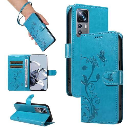 SRISHP Hülle für Xiaomi 12T Pro/Xiaomi 12T Hülle, Premium PU Leder Handyhülle mit Band, Magnet Flip Case für Xiaomi 12T Pro/Xiaomi 12T, Blau von SRISHP