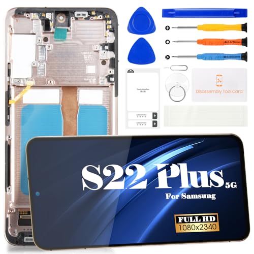 OLED Ersatzbildschirm für Samsung S22 Plus, 5 g, LCD-Reparaturbildschirm für Galaxy S906, Touchscreen-Digitalisierer, Montage-Reparatur-Sets mit Rahmen (US-Version) (Rosa-Gold) von SRJTEK