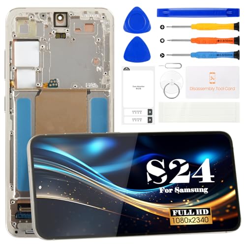 Original für Samsung Galaxy S24 Bildschirm Ersatz für Samsung Galaxy S24 LCD Display für Galaxy SM-S921B Touchscreen Digitizer Montage Reparatursets (mit Rahmen) (Bernsteingelb) von SRJTEK