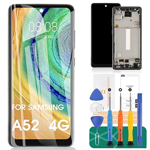 TFT für Samsung Galaxy A52 4G Bildschirm Ersatz für Samsung A52 A525 LCD Display Touch SM-A525F Digitizer Reparatur Kits (mit Rahmen, schwarz, kein Fingerabdruck) von SRJTEK