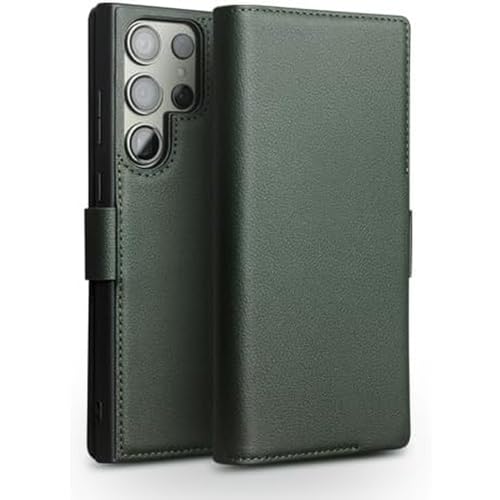 Flip Wallet Cover für Samsung Galaxy S24/S24 Plus/S24 Ultra Echtleder-Handyhülle mit Kartensteckplatz und Ständer, magnetische Business-Hülle von SSLQYLEE