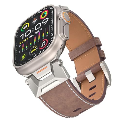 Kompatibel mit Apple Watch-Armbändern 49 mm 45 mm 44 mm 42 mm 41 mm 40 mm 38 mm, Ersatzarmband aus genarbtem Echtleder für iWatch Ultra 1 2 Series 9 8 7 6 5 SE 4 3 2 1 von SSLQYLEE