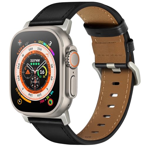 Kompatibel mit Apple Watch Armband 49 mm 45 mm 44 mm 42 mm 41 mm 40 mm 38 mm, genarbtes Echtleder-Ersatzarmband für iWatch Serie 9 8 7 6 5 SE 4 3 2 1 Ultra 2 1 von SSLQYLEE