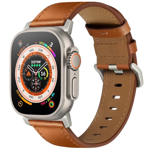 Kompatibel mit Apple Watch Armband 49 mm 45 mm 44 mm 42 mm 41 mm 40 mm 38 mm, genarbtes Echtleder-Ersatzarmband für iWatch Serie 9 8 7 6 5 SE 4 3 2 1 Ultra 2 1 von SSLQYLEE