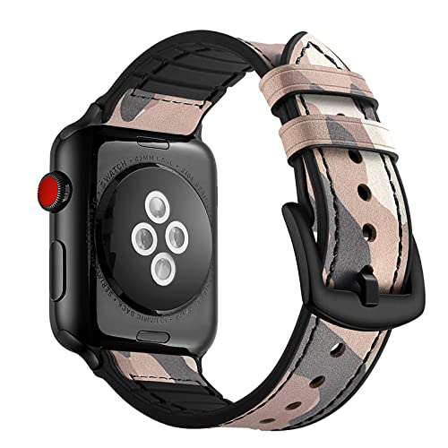 Kompatibel mit Apple Watch Armband 49 mm 45 mm 44 mm 42 mm 41 mm 40 mm 38 mm, schweißfestes Echtleder-Gummi-Hybridarmband für iWatch Series SE 9 8 7 6 5 4 3 2 1 Ultra 1 2 von SSLQYLEE