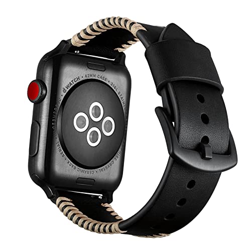 Kompatibel mit Apple Watch Armband 49mm 45mm 44mm 42mm 41mm 40mm 38mm, handgefertigtes Ersatzarmband aus echtem Leder für iWatch Ultra 1 2 Series SE 9 8 7 6 5 4 3 2 1 von SSLQYLEE