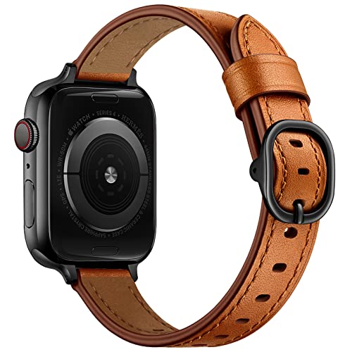 Kompatibel mit Apple Watch-Armband 49mm 45mm 44mm 42mm 41mm 40mm 38mm, schmales, Elegantes Damenarmband aus echtem Leder für iWatch-Serie 9 8 7 6 5 4 3 2 1 SE Ultra 1 2 von SSLQYLEE