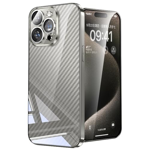 SSLQYLEE Magnetisch Hülle für iPhone 15 Pro Max/15 Pro/15 Plus/15, Luxus Galvanik Kohlefaser Muster Glasspiegel Handyhülle All-Inclusive Objektiv Schutzhülle,Grau,15 Pro Max 6.7'' von SSLQYLEE