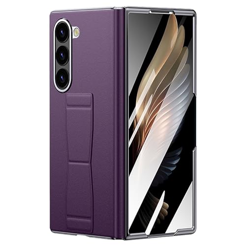 SSLQYLEE Magnetische Hülle für Samsung Galaxy Z Fold 6, Echtes Leder Handyhülle mit Scharnier Bildschirm Schutz Luxus Geschäftlich Handytasche,Lila von SSLQYLEE