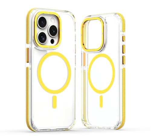 SSLQYLEE Schutzhülle Für iPhone 15/15 Plus/15 Pro/15 Pro Max, Transparente PC-Telefonabdeckung, Kameraobjektiv-Schutzhülle, Unterstützt Kabelloses Laden, 15 pro max,Yellow von SSLQYLEE