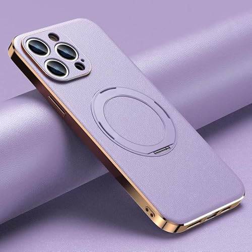 SSLQYLEE Schutzhülle aus echtem Leder für iPhone 15/15 Pro/15 Plus/15 Pro Max, [kompatibel mit magnetischem] 360° drehbarer Magnetring, galvanisierter Rahmen, Kratzfeste, schlanke Hülle von SSLQYLEE