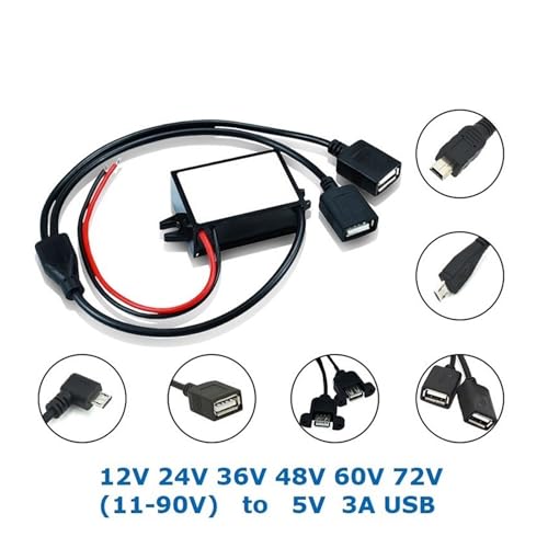 Female USB 24V 36V 48V 60V 72V Buck to 5V DC DC Step Down Power Converter Auto Car Motorcycle Phone Charger Adapter(Micro USB Left Bend,DC 30-90V) von SSOPTMCB