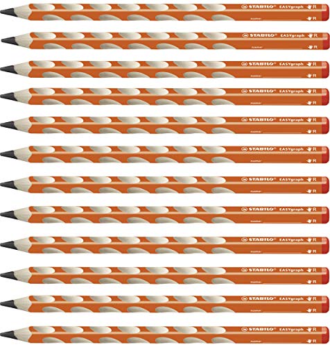 Ergonomischer Dreikant-Bleistift für Rechtshänder - STABILO EASYgraph in orange - 12er Pack - Härtegrad 2B von STABILO