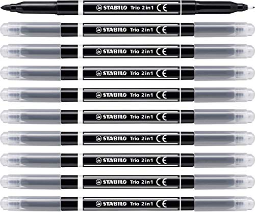 STABILO Filzstift und Fineliner Trio 2 in 1-10er Pack - schwarz von STABILO