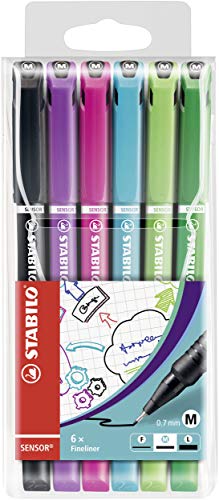 STABILO - Fineliner mit gefederter Spitze - SENSOR M - medium - 6er Pack - mit 6 verschiedenen Farben von STABILO