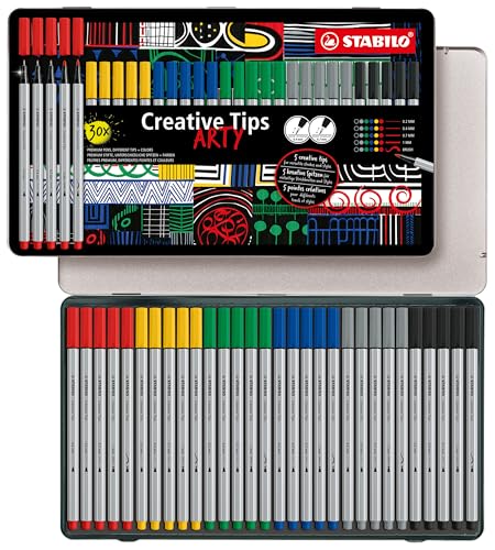 Multi-Liner-Set - STABILO Creative Tips - ARTY - 30er Metalletui - CLASSIC - in 6 verschiedenen Farben von STABILO