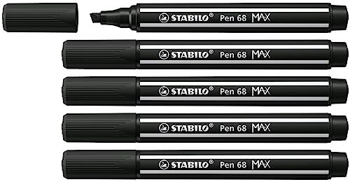 Premium-Filzstift mit dicker Keilspitze - STABILO Pen 68 MAX - 5er Pack - schwarz von STABILO