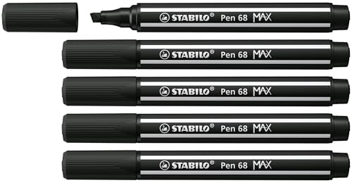 Premium-Filzstift mit dicker Keilspitze - STABILO Pen 68 MAX - 5er Pack - schwarz von STABILO